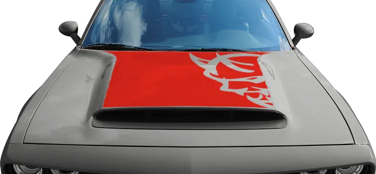 2015 to 2023 Dodge Challenger SRT Demon Power Bulge Hood Decal . Installed on Car