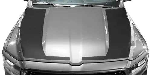 2019 to Present Dodge RAM 1500 Hockey Stick Hood Blackout Stripes . Installed on Car
