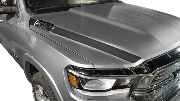 2019 to Present Dodge RAM 1500 Hood Side Stripes . Installed on Car
