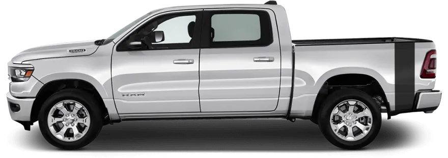 2019 to Present Dodge RAM 1500 Rumblebee Bedside Tail Stripes . Installed on Car